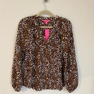 Lilly Pulitzer Silk Leopard Print Blouse